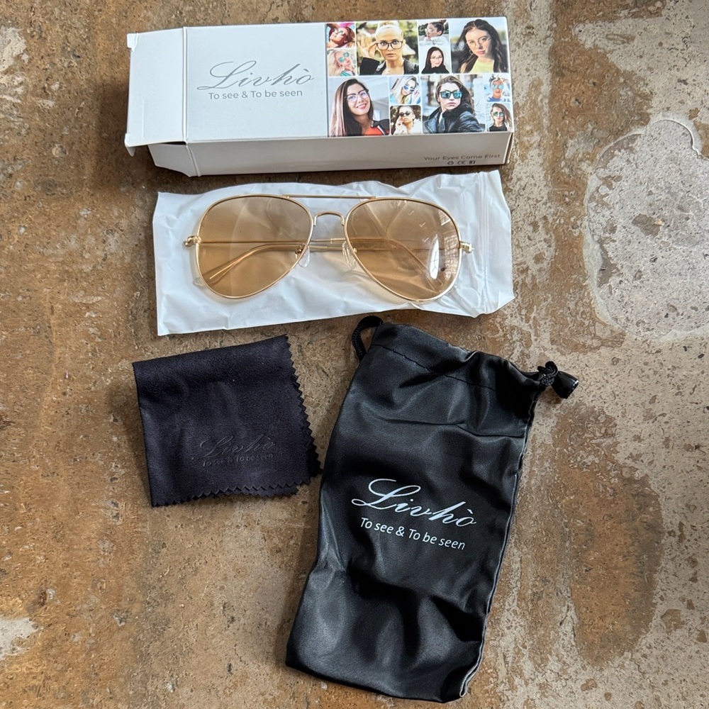 Livho Wire Framed Gold Aviator Sunglasses. Virtually new. Costume Novelty.